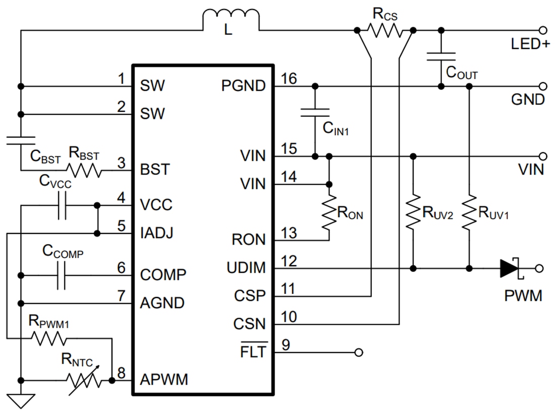 原理图 - Texas Instruments TPS92643-Q1降压红外LED驱动器
