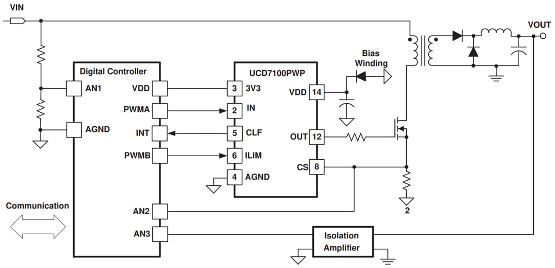原理图 - Texas Instruments UCD7100低侧MOSFET驱动器