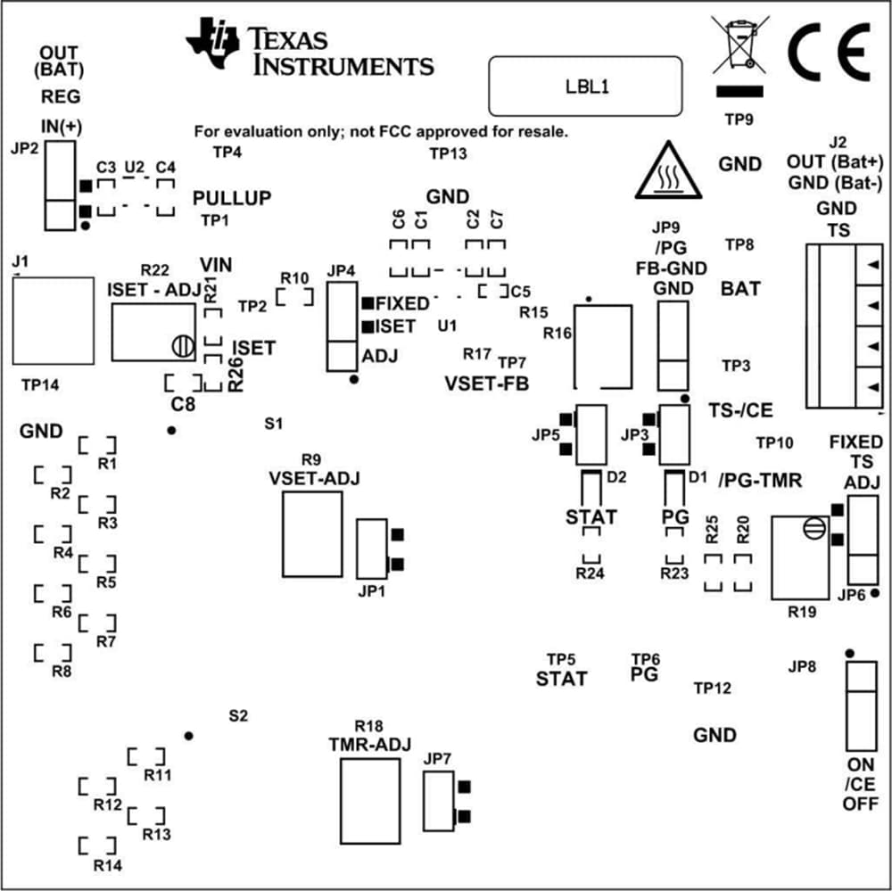 机械图纸 - Texas Instruments bq25173EVM充电器评估模块 (EVM)