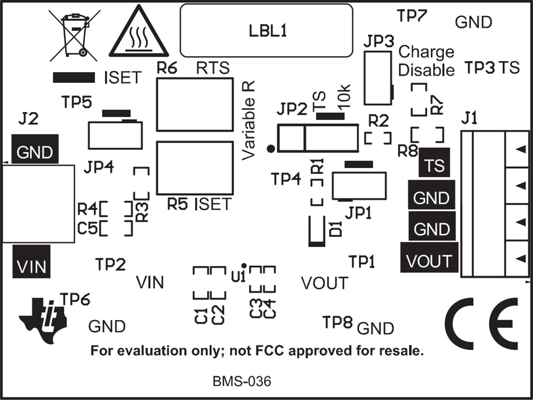 机械图纸 - Texas Instruments bq25175EVM充电器评估模块 (EVM)