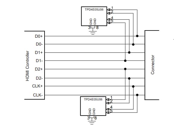 原理图 - Texas Instruments TPDxE05U06/TPDxE05U06-Q1 TVS