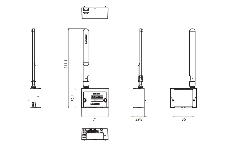 机械图纸 - Advantech WISE-2200-M LoRaWAN单RS-485 I/O模块