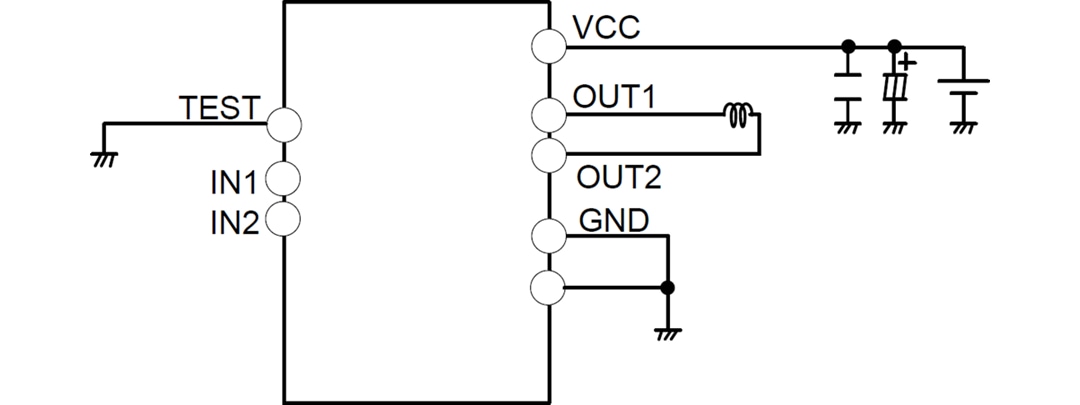 应用电路图 - ROHM Semiconductor BD62130xEFJ 36V直流有刷电机驱动器