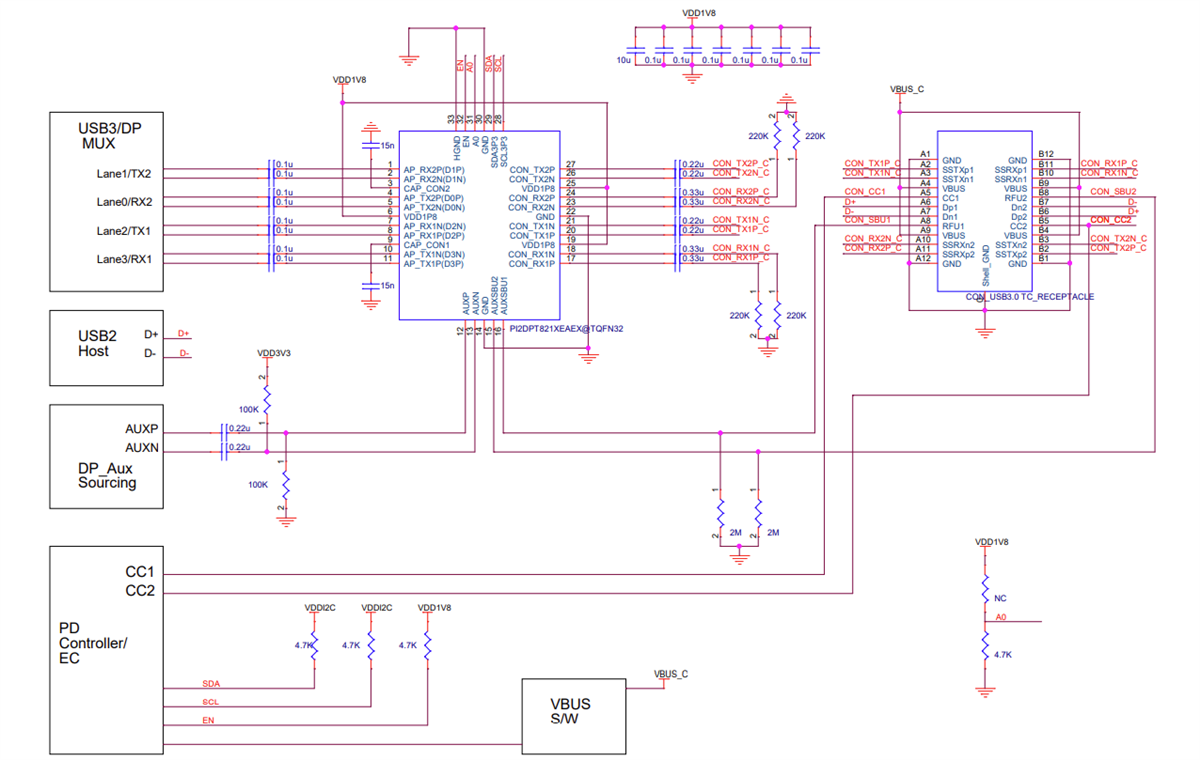 原理图 - Diodes Incorporated PI2DPT821重定时器