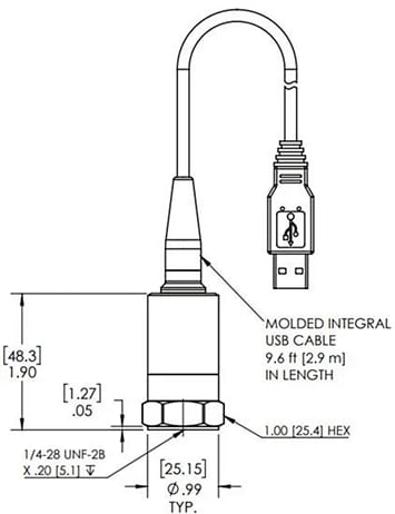 机械图纸 - The Modal Shop 333系列Digiducer® USB数字加速度计