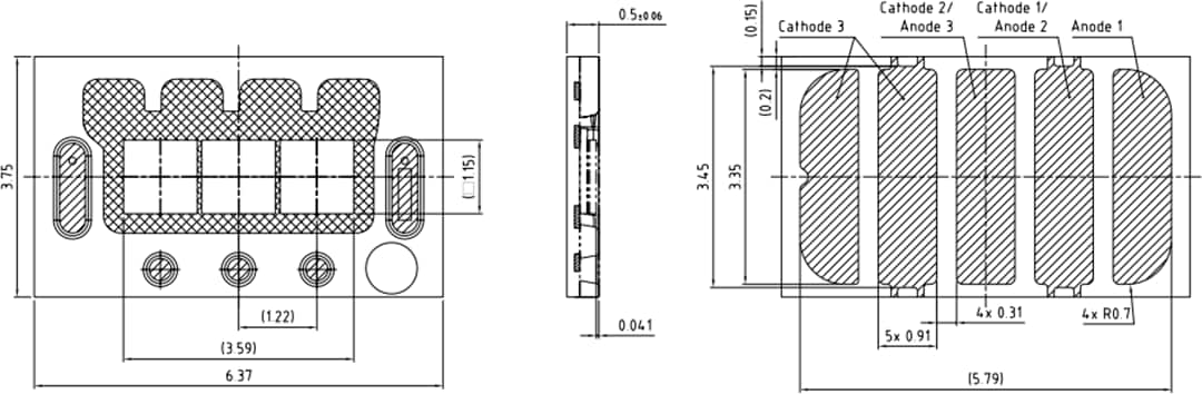 机械图纸 - ams OSRAM OSLON® Black Flat X KW3 HNL631.TK LED（3芯片）