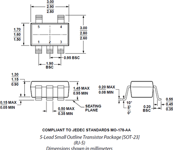 机械图纸 - Analog Devices Inc. ADA4505微功耗放大器