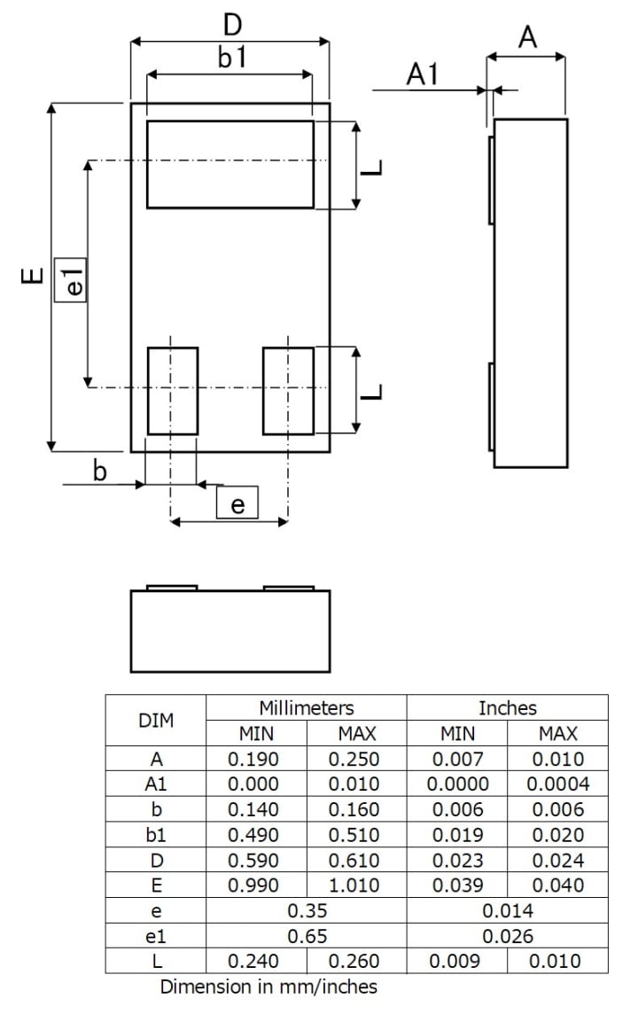 机械图纸 - ROHM Semiconductor RA1C030LD WLCSP MOSFET