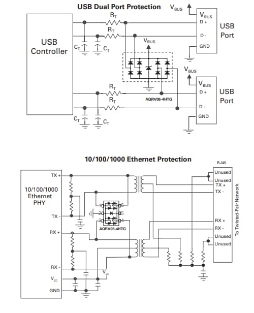 应用电路图 - Littelfuse AQRV05-4HTG低电容TVS二极管阵列