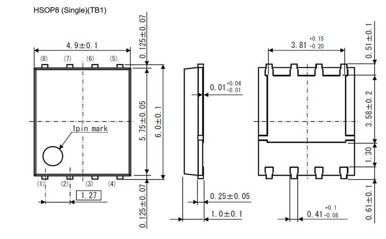 机械图纸 - ROHM Semiconductor RS1L151AT P沟道-60V-56A功率MOSFET