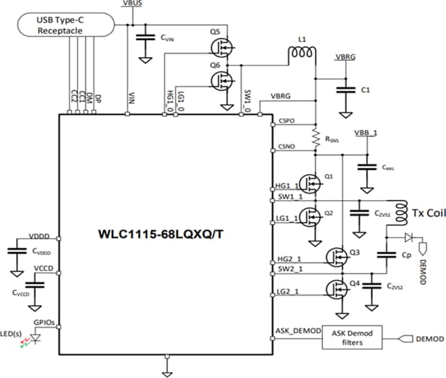 应用电路图 - Infineon Technologies WLC1115无线充电发射器