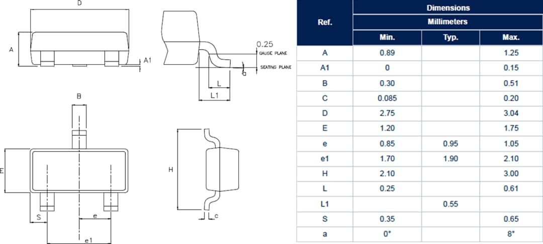 机械图纸 - STMicroelectronics X0115ML 0.8A SCR晶闸管