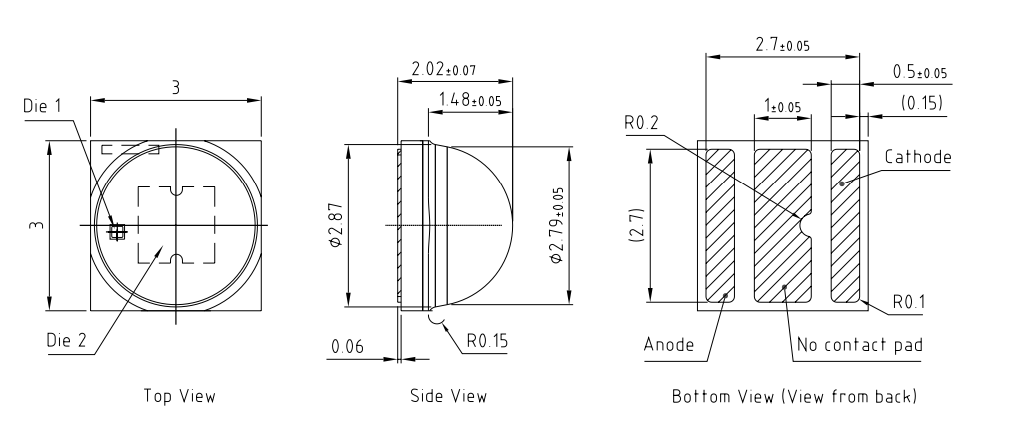 机械图纸 - ams OSRAM OSLON® Square GW CSSRM3。Em 大功率LED