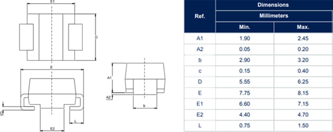 机械图纸 - STMicroelectronics SMC30J瞬态电压抑制二极管