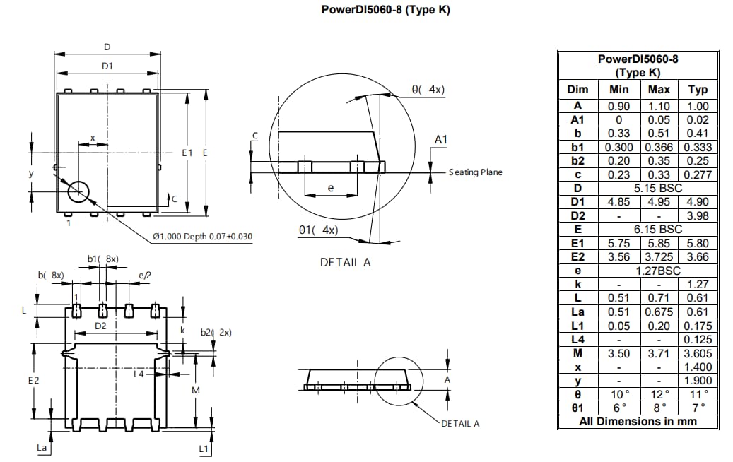 机械图纸 - Diodes Incorporated DMTH41M2SPSQ N沟道增强模式MOSFET