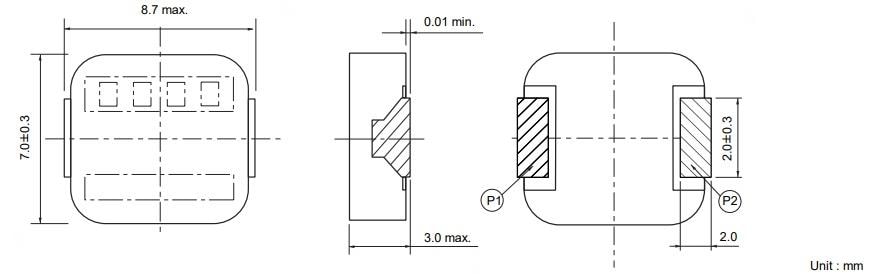 机械图纸 - Panasonic Electronic Components ETQ-P3L 功率电感器