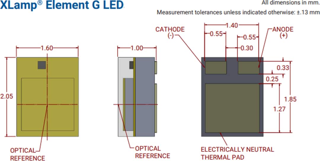 机械图纸 - Cree LED XLamp® Element G (XE-G) LED