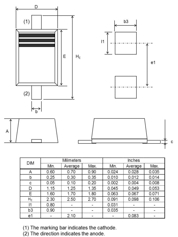 机械图纸 - ROHM Semiconductor 1SS356VMFH波段开关二极管