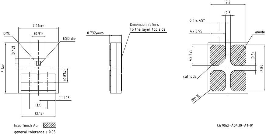 机械图纸 - ams OSRAM OSLON®紧凑型PL KW2 CFLNM3.TK大功率LED