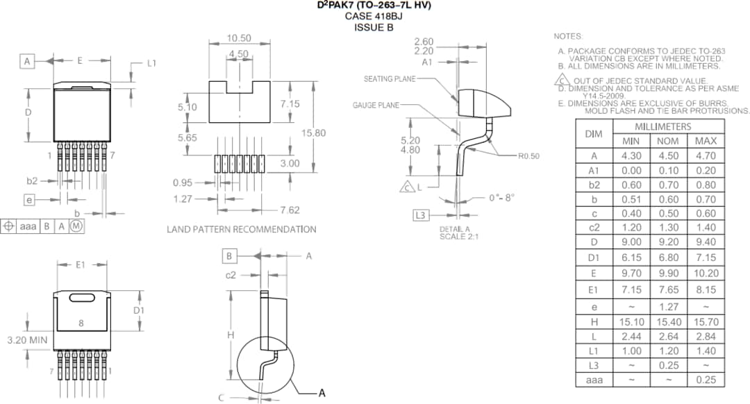机械图纸 - onsemi NTBG022N120M3S 1200V M3S系列SiC MOSFET