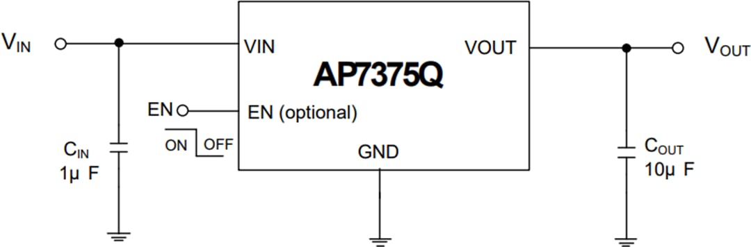 应用电路图 - Diodes Incorporated AP7375Q汽车用超低压差稳压器