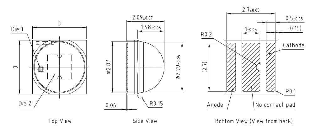 机械图纸 - ams OSRAM OSLON® Square GW CSSRM3。PM大功率LED