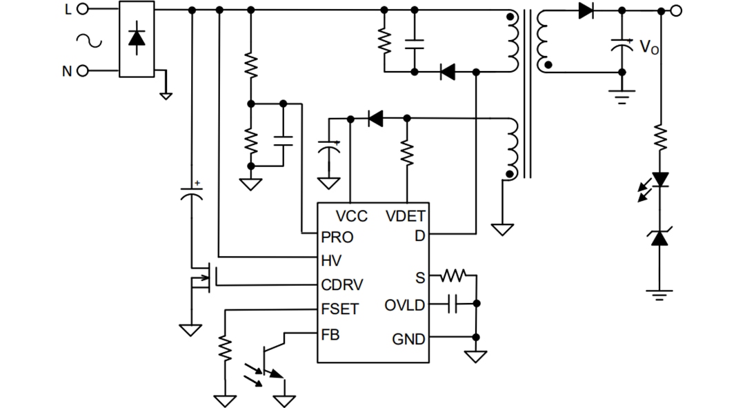应用电路图 - Renesas Electronics RAA223181 900V离线反激式稳压器