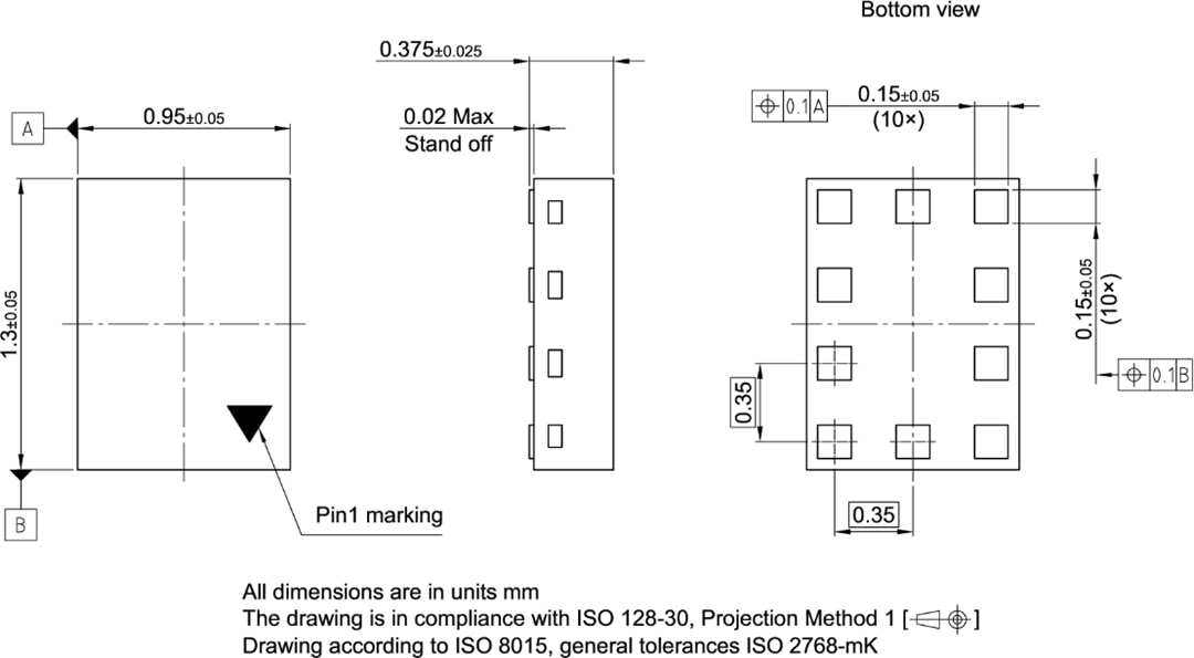 机械图纸 - Infineon Technologies BGSA14M2N10超小型天线调谐开关