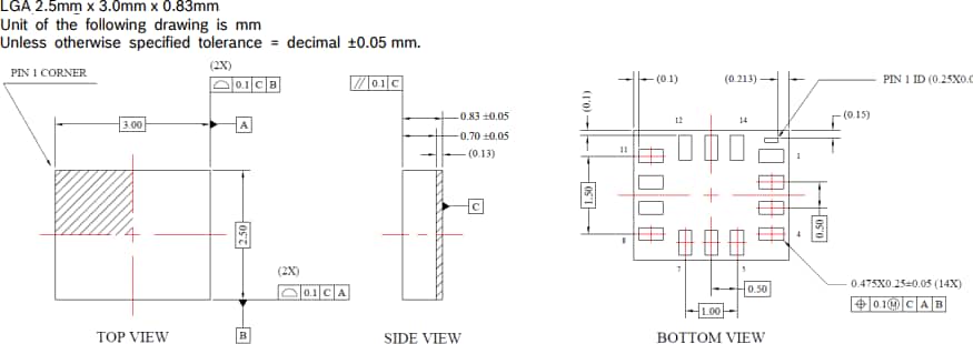 机械图纸 - Bosch BMI323 6轴惯性测量单元 (IMU)