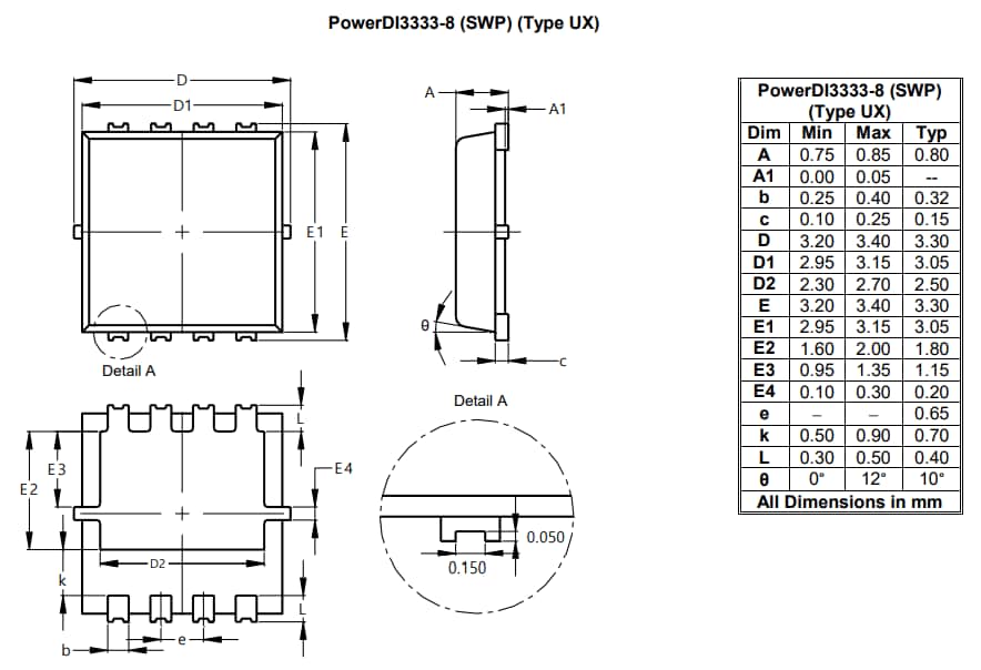 机械图纸 - Diodes Incorporated DMTH46M7SFVWQ N沟道增强模式MOSFET