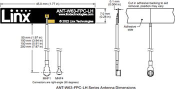 机械图纸 - TE Connectivity / Linx Technologies ANT‐W63-FPC Wi-Fi® 6/6E天线