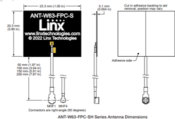 机械图纸 - TE Connectivity / Linx Technologies ANT‐W63-FPC Wi-Fi® 6/6E天线