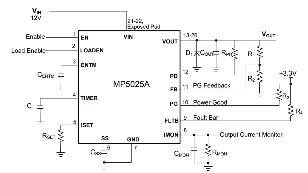 Application Circuit Diagram - Monolithic Power Systems (MPS) MP5025A Hot-Swap Protection Devices
