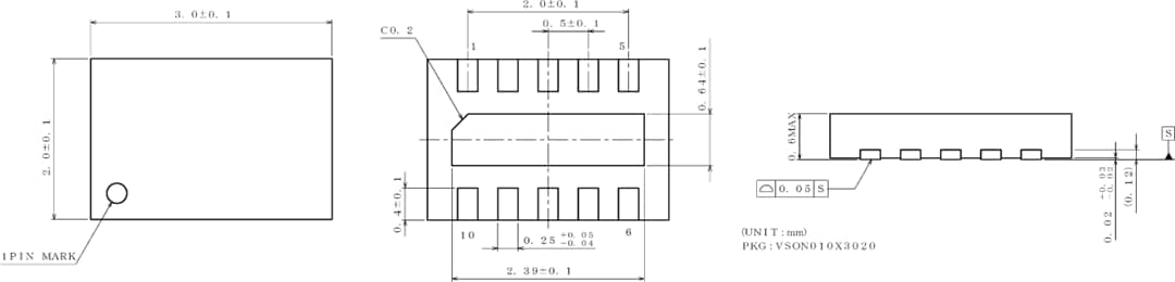 机械图纸 - ROHM Semiconductor BD91N01NUX USB Type-C™灌电流端口保护IC