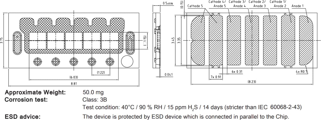 机械图纸 - ams OSRAM OSLON® Black Flat X KW5 HQL631.TK LED（5芯片）