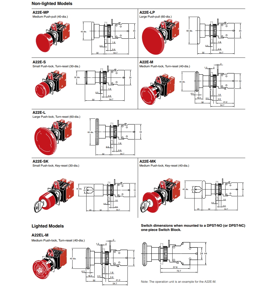 Omron Industrial Automation A22E急停开关
