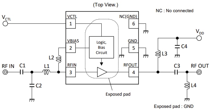 Application Circuit Diagram - Nisshinbo NT1189 3.3GHz to 5GHz  High Linearity LNA