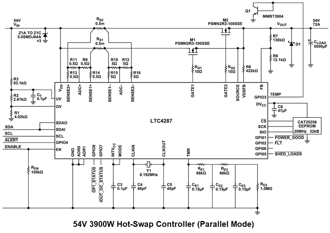 应用电路图 - Analog Devices Inc. LTC4287正热插拔控制器
