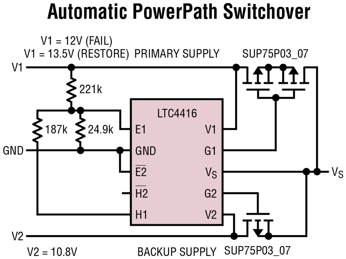 应用电路图 - Analog Devices Inc. LTC4416/LTC4416-1双通道PowerPath™控制器