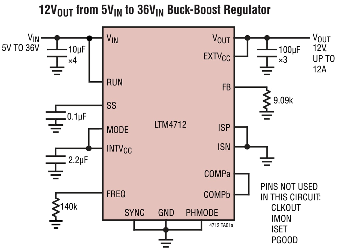 应用电路图 - Analog Devices Inc. LTM4712降压-升压μModule®稳压器