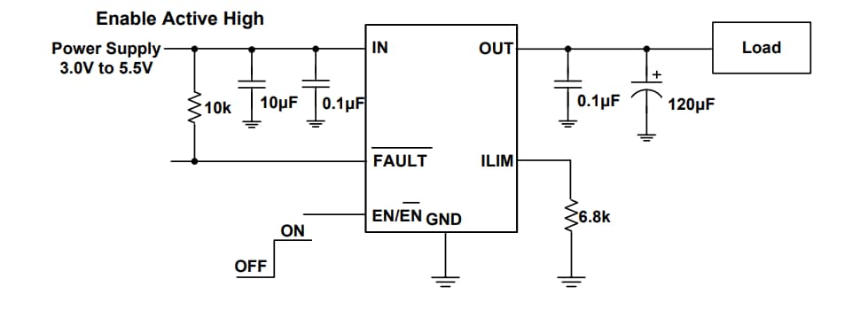 应用电路图 - Diodes Incorporated AP22654/AP22655精密可调开关