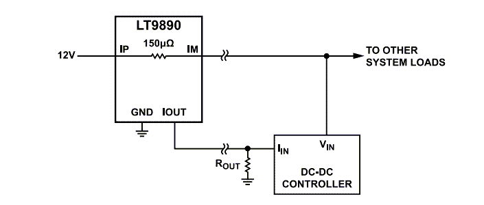 应用电路图 - Analog Devices Inc. LT9890 150A电流监控器