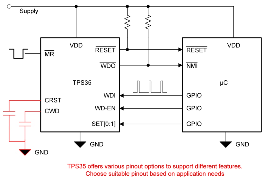 应用电路图 - Texas Instruments TPS35/TPS35-Q1精密电压监控器
