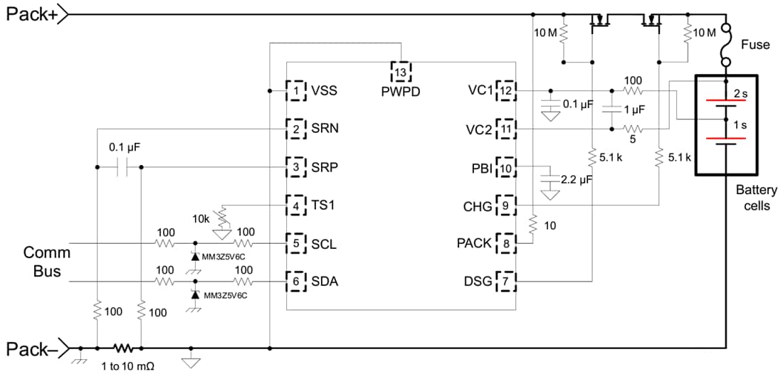 原理图 - Texas Instruments bq28Z620电池电量测量仪器