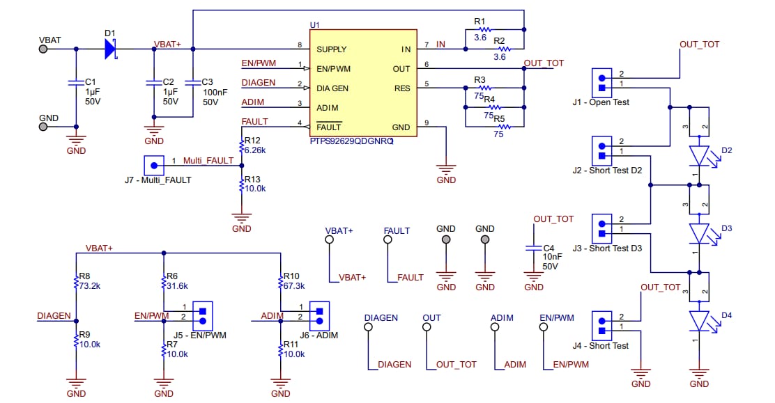 原理图 - Texas Instruments TPS92629Q1EVM评估模块