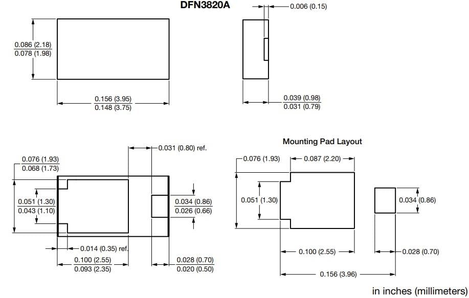 机械图纸 - Vishay DFN3820A沟槽式MOS势垒肖特基整流器