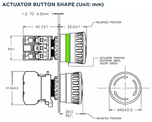 图表 - TE Connectivity / Alcoswitch PBES22按钮22mm急停开关