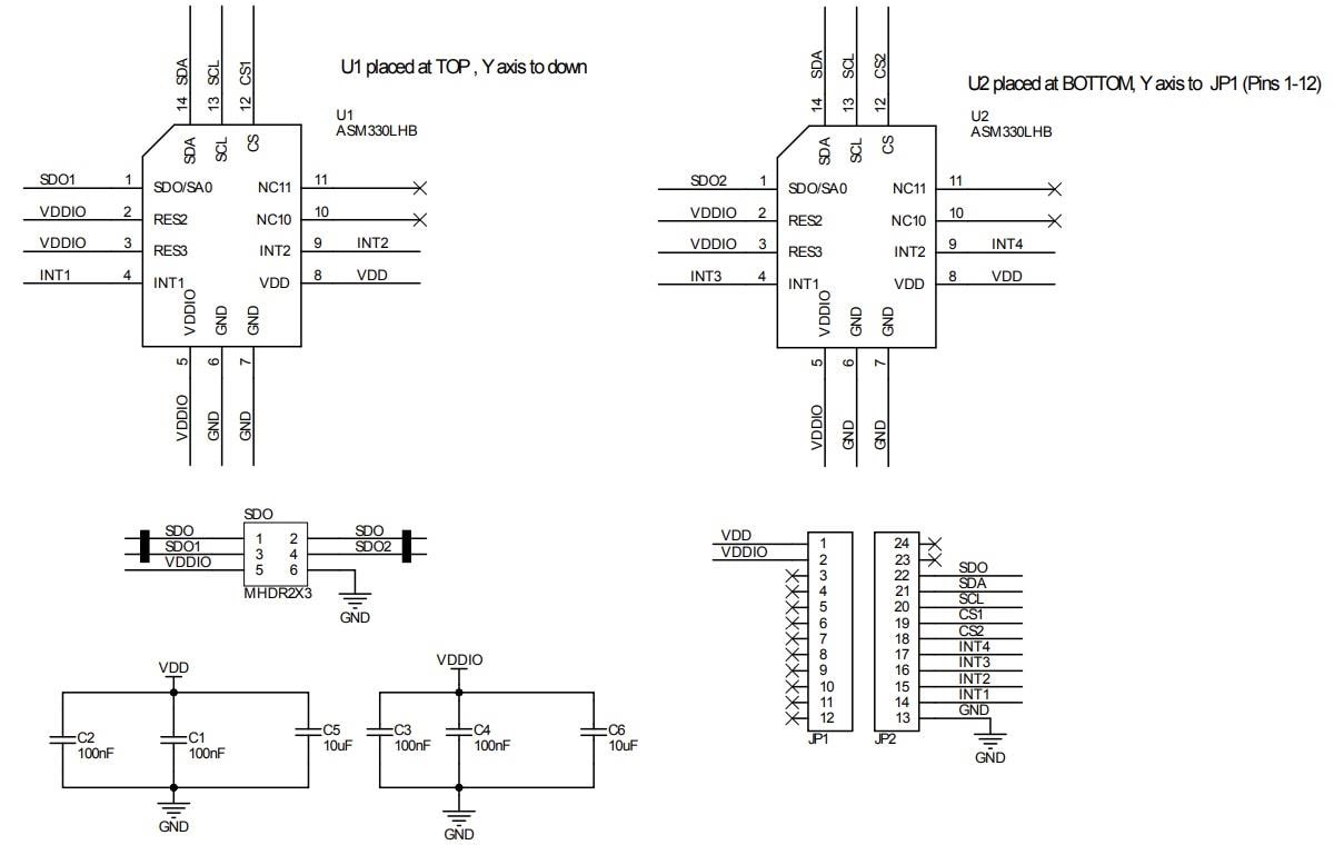 原理图 - STMicroelectronics STEVAL-MKI236A 2xASM330LHB适配器板
