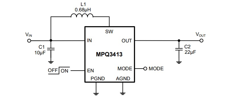 Application Circuit Diagram - Monolithic Power Systems (MPS) MPQ3413 Synchronous Step-Up Converters