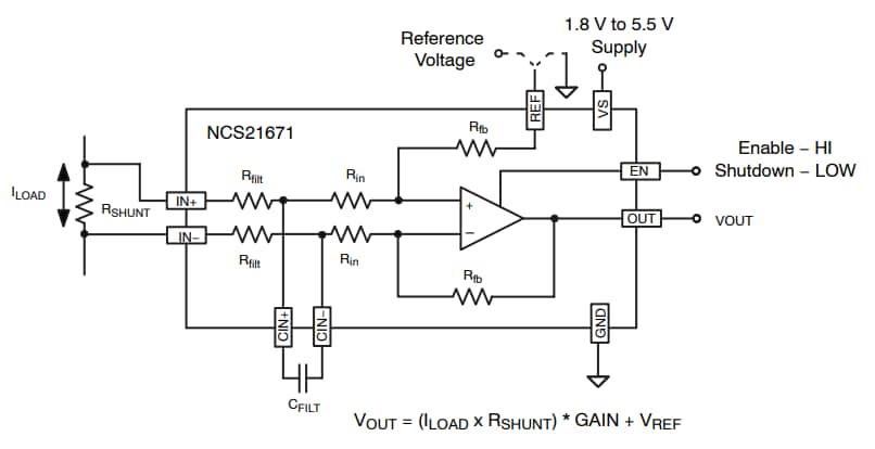 应用电路图 - onsemi NCS21671电流检测放大器
